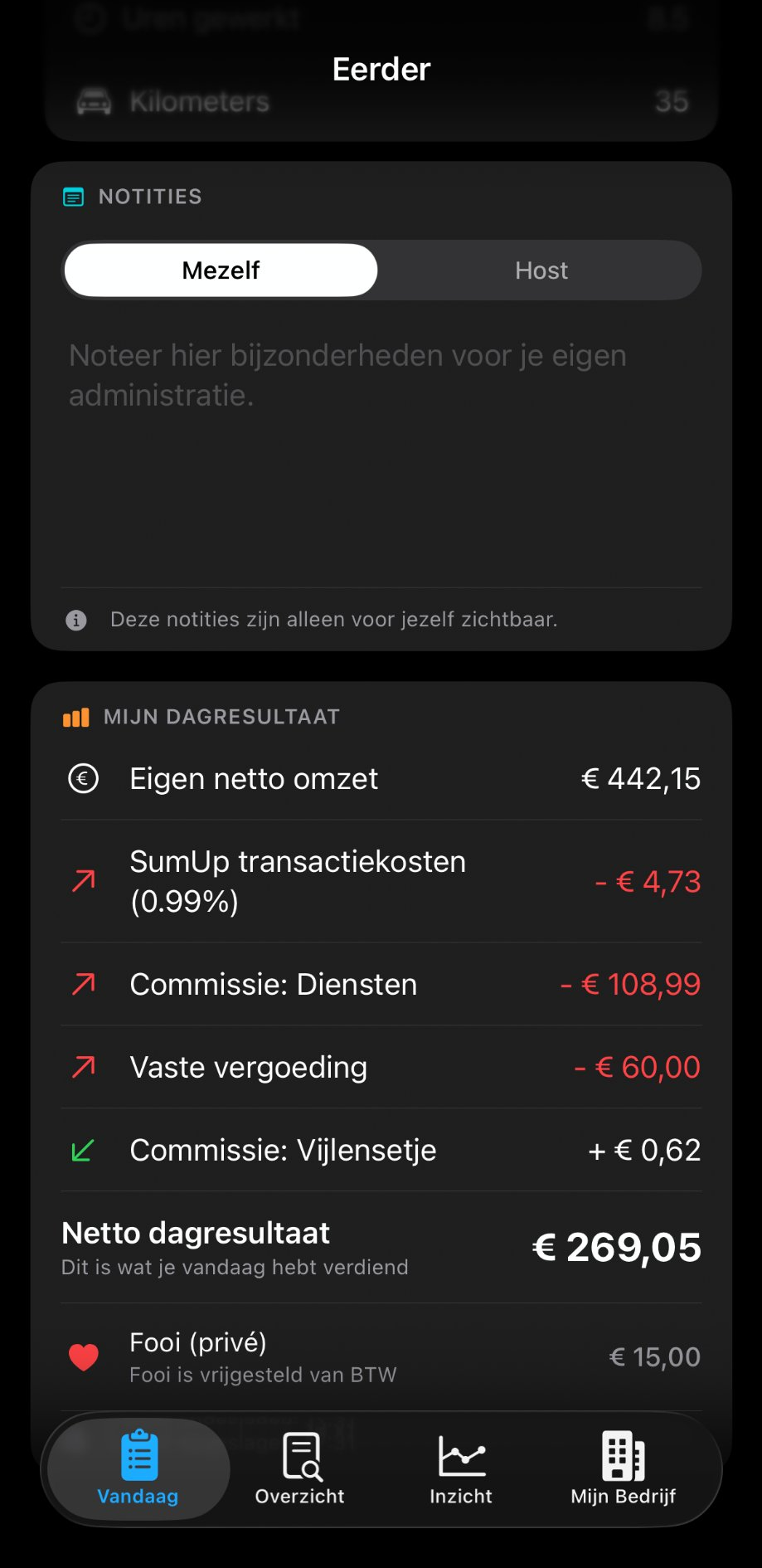 ZumFlo dagregistratie scherm